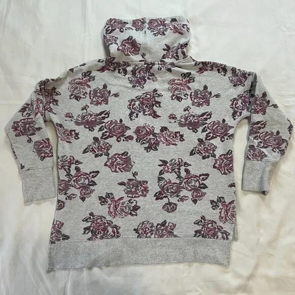 Calvin Klein Light Gray Purple Floral Print Cowelneck Cropped Sweater | Size S - Picture 5 of 5